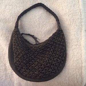 EUC brown leather woven shoulder bag